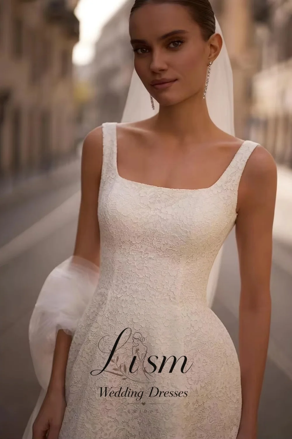 Lism Modest Short Lace Wedding Dress New Arrival Square Neck Sleeveless Mini Bridal Gown Little Ivory Dresses for Lady Customize