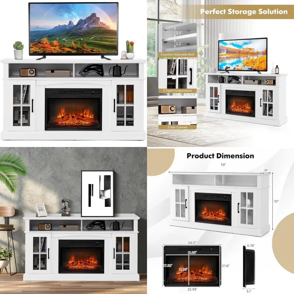 

65 TV Electric Fireplace Stand with 1400W Heater, Remote, Timer, Adjustable Flames