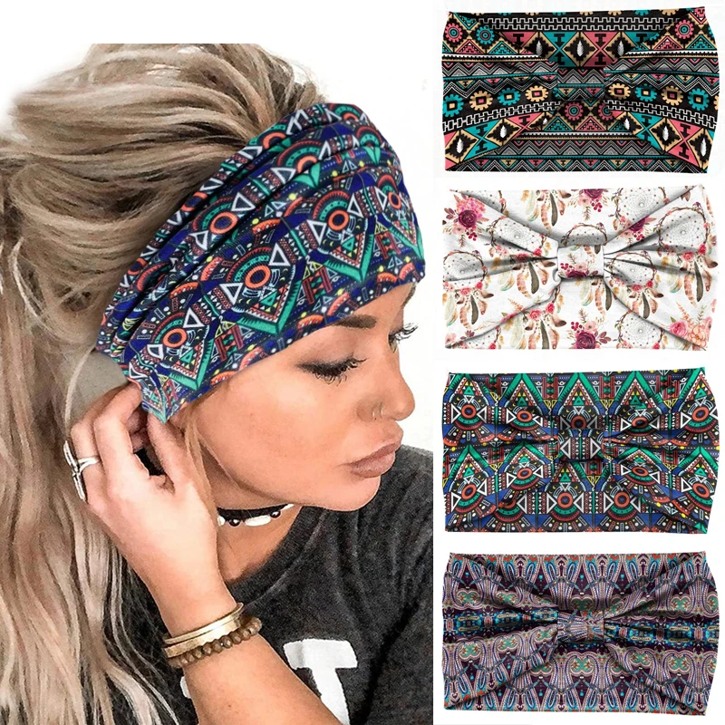 

Women Hair Bands Headband Bohemian Sports Run Bandage Elastic Girl Wide Headband Print Wide Headwrap Headpiece Hairband Ladies