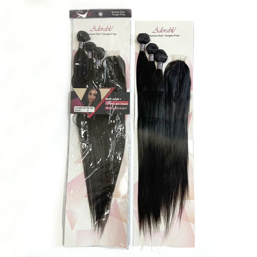 Protein Hair mixed Heat Resistant Fiber Synthetic Remy Straight 3PCS,Full Pack Silk Straight Blend Hair With Silk Base Closure