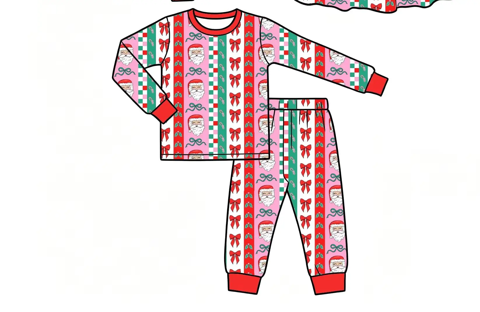 New Toddler Kids Pink Striped Santa Claus Bow Christmas Outfit Zip Romper Short Sleeve Twirl Dress Crew Neck Pjs Sets