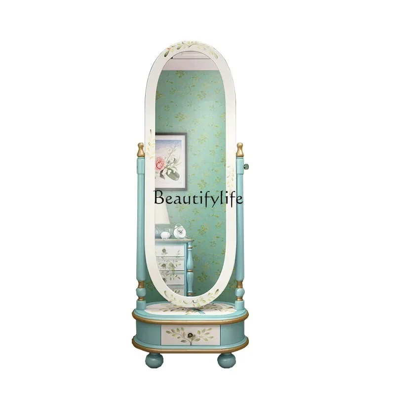 American European-style rural painted solid wood full body fitting floor mirror activity decorative mirror