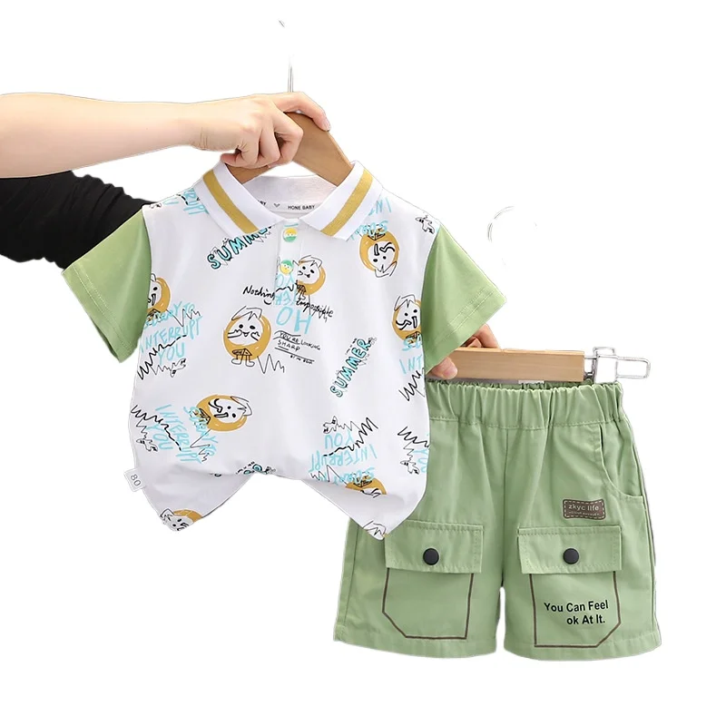 Summer Children Boys Girls Clothes Suit Cartoon Cotton Polo T-Shirt Short Pants 2Pcs/Set Kids Fashion Sport Toddler Clothing 0-5