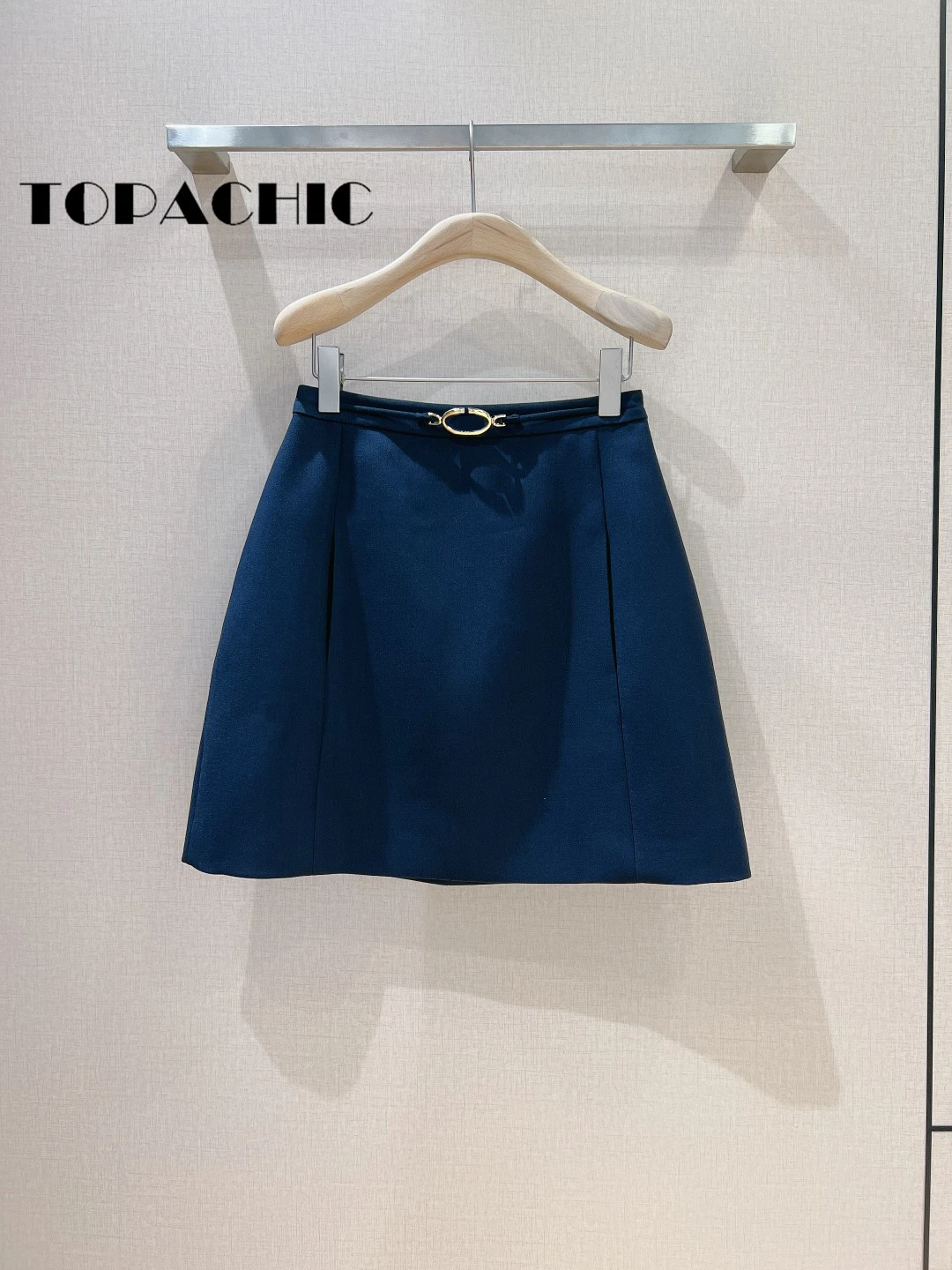 8.16 TOPACHIC Women Temperament Metal Letter Seahes Design High Waist Short Skirt Solid All-match Two Side Pocket A-Line Skirt