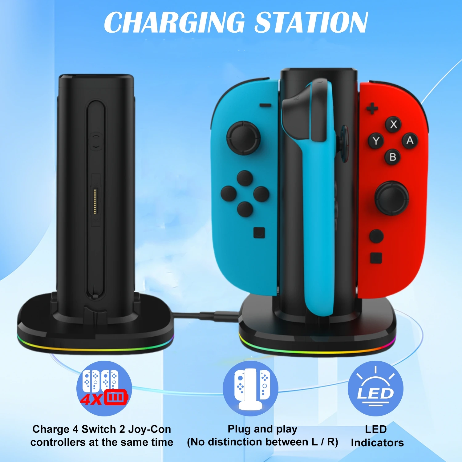 Wireless Magnetic Charger for NS2 4-in-1 Magnetic Charging Station for Switch 2 Joy con Accessories Switch2 Fast Charging Stand