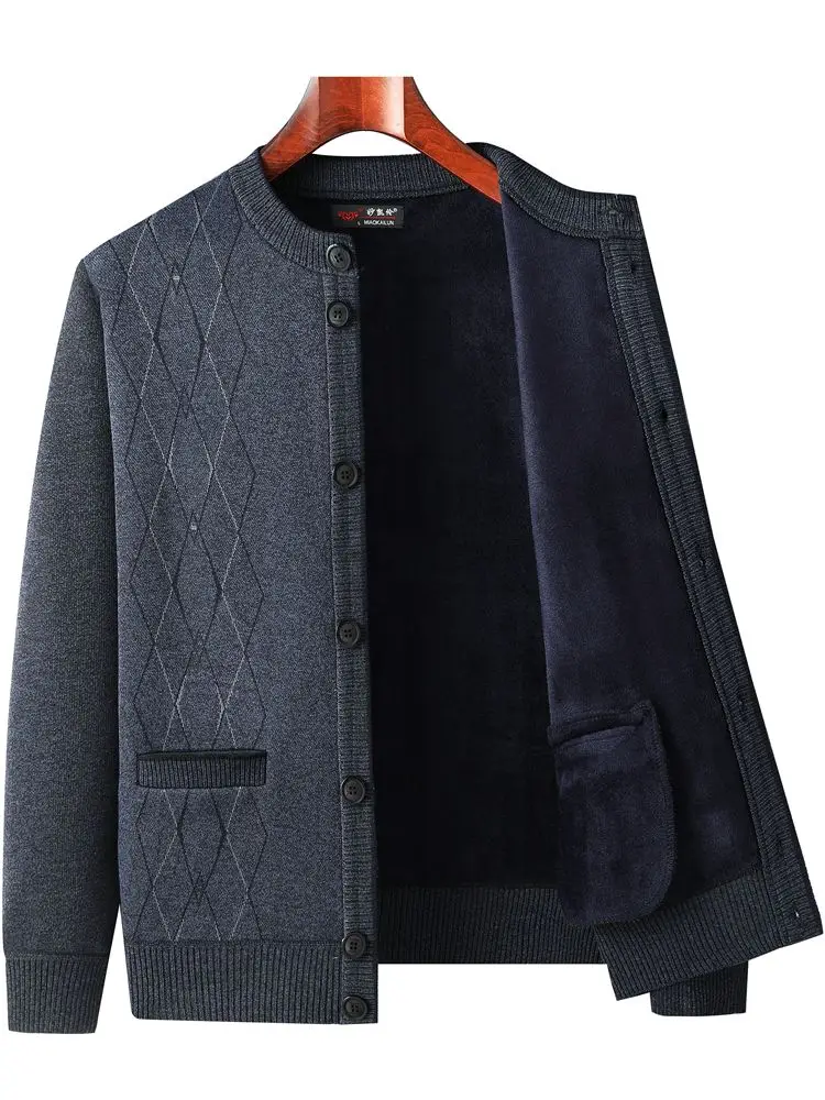 

Thiened Fce Knitted Cardigan Sweater round Ne for Middle-Aged And ly Men Casual Sle Autumn Winter Outerwear