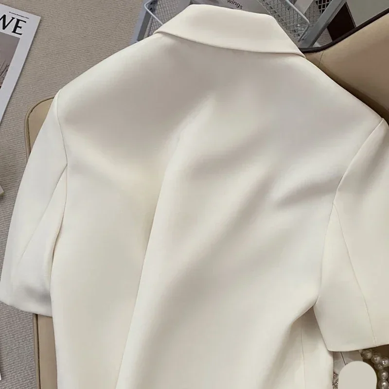 韓国スタイル半袖ブレザー レディース 夏 ファッション シングルボタン クロップドジャケット レディース シンプル カジュアル オフィススーツコート