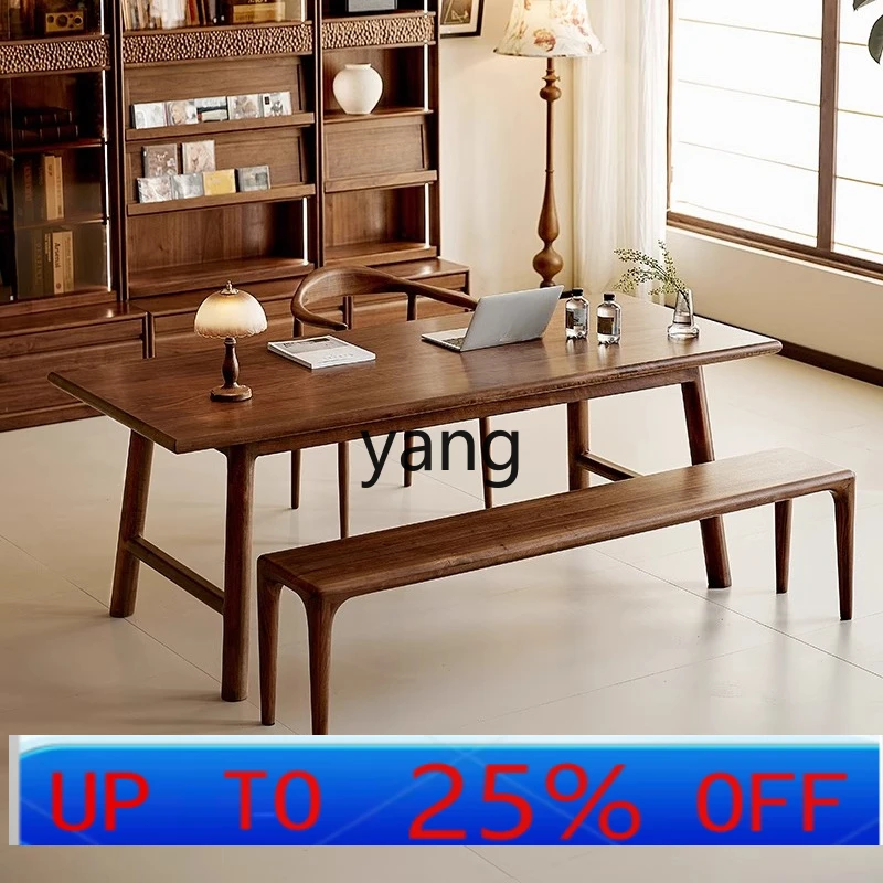 

LHH black walnut living room large long desk all solid wood new Chinese workbench