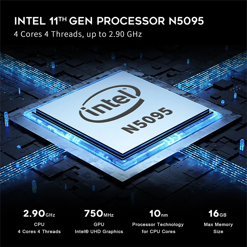 Mini PC Desktop N5095 4K Ultra HD Office Gaming Cinema Portable Quad-Core Quad-Thread Turbo Boost 2.9GHz 128GB-1TB Hard Drive