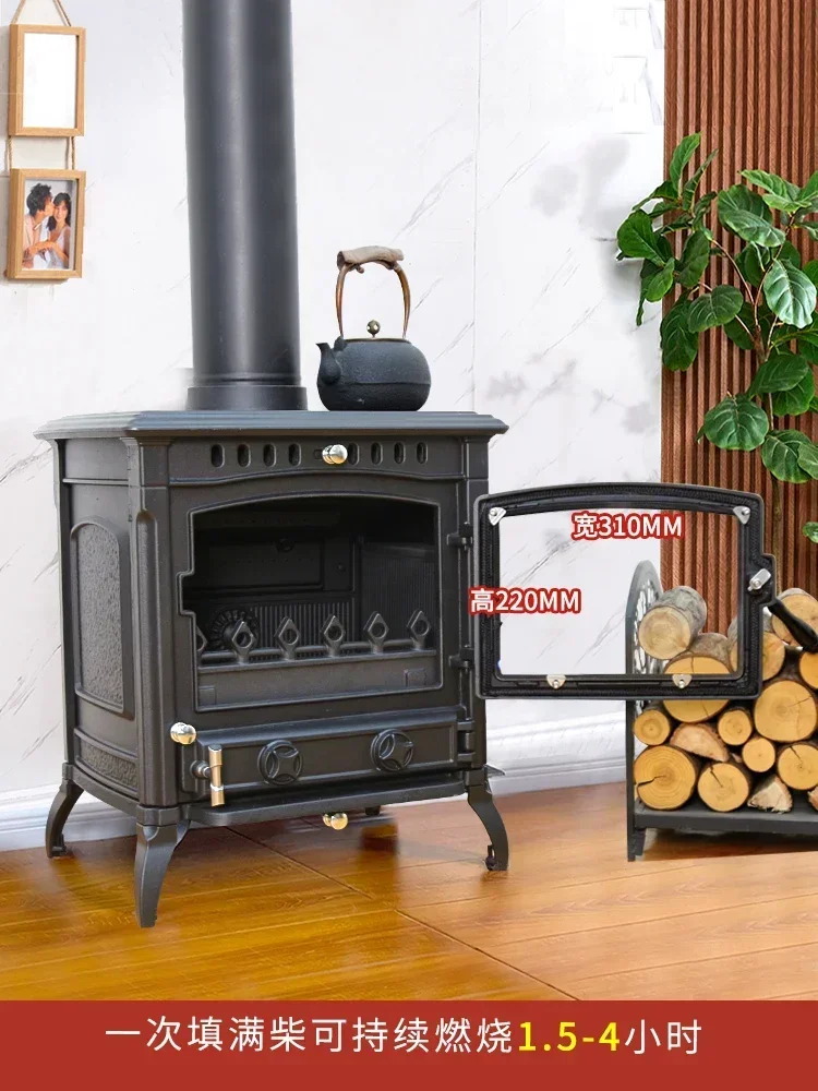 Wood-burning real fire fireplace Household indoor and rural cast iron heating stove Villa B&B self-built house burning