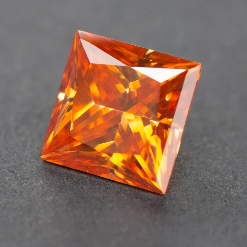 Moissanit Prinzessinnen-Schliff in Orangeton, Edelstein, im Labor gezüchteter Edelstein, Schmuckherstellungsmaterialien mit Zertifikat – Detail 3