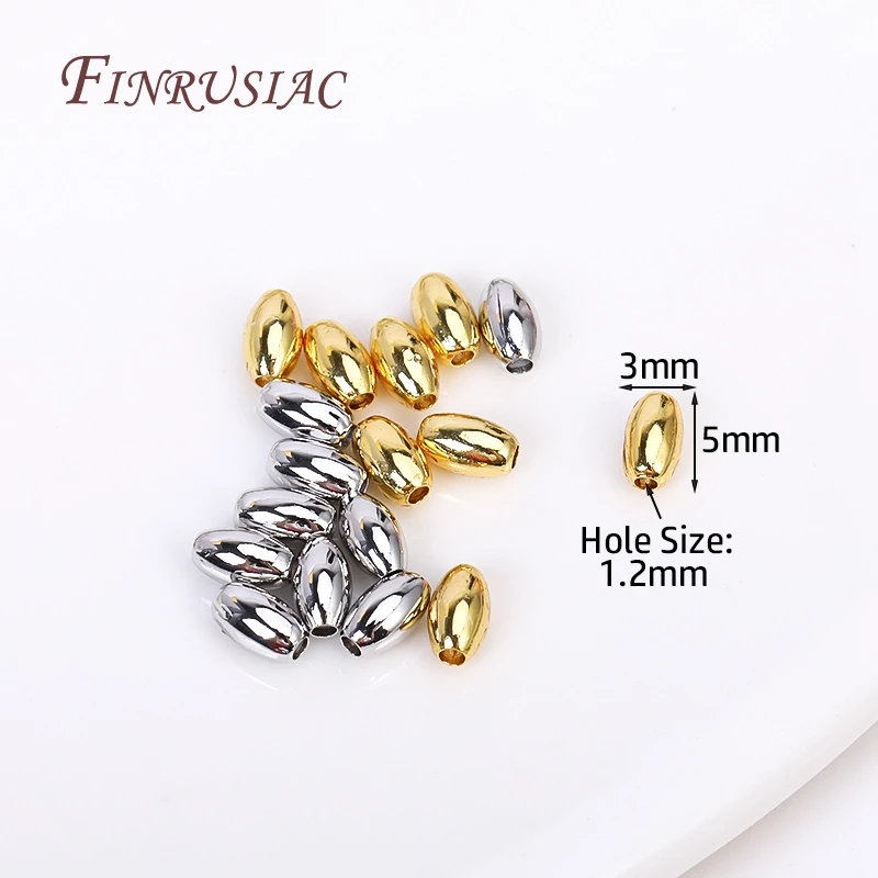 3X5MM 18K Gold Plated Oval Spacer Beads, Rice Shape Beads For Jewelry Making Supplies DIY Findings Accessories