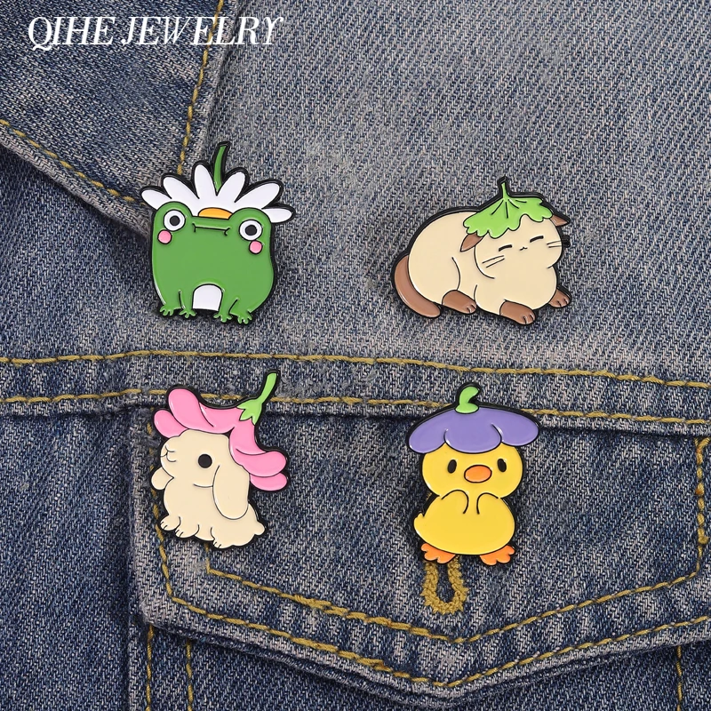 Entenkleidung, Auberginenhut, Froschkleidung, Gänseblümchenhut, Emaille-Anstecknadeln, Brosche, niedliche Tierbroschen, Rucksack-Reversabzeichen, Schmuck, Geschenk für Freunde