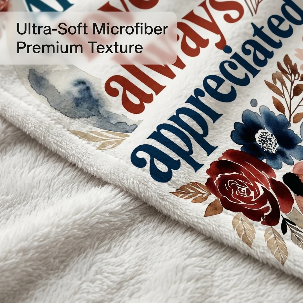 Watercolor Moon with Floral Border Flannel Throw Blanket, Cozy Romantic Quote Blanket for Bedroom & Living Room