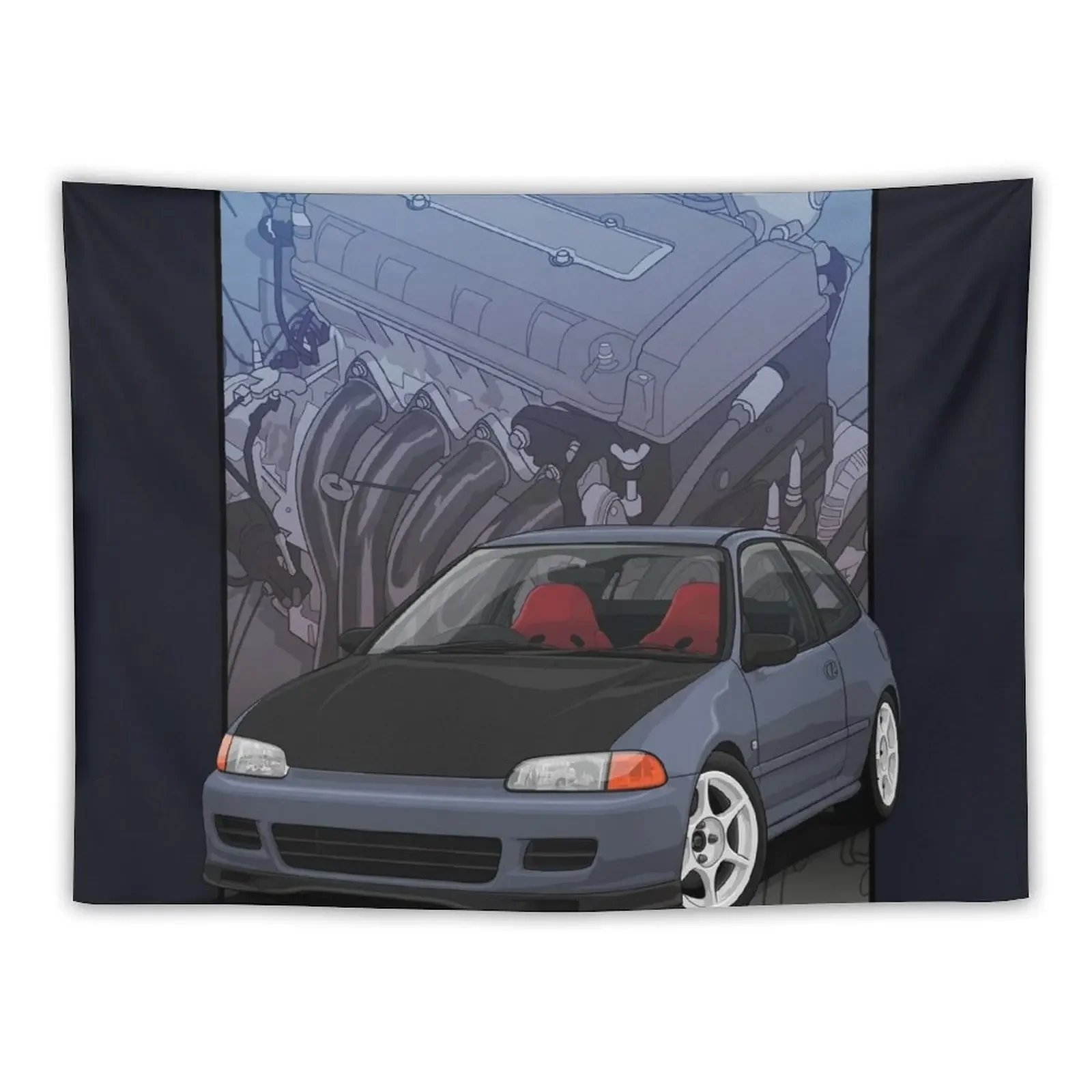 

Civic EG hatch with a B16 backdrop ver2 Tapestry Decorative Wall Mural Decoration Room Tapestry