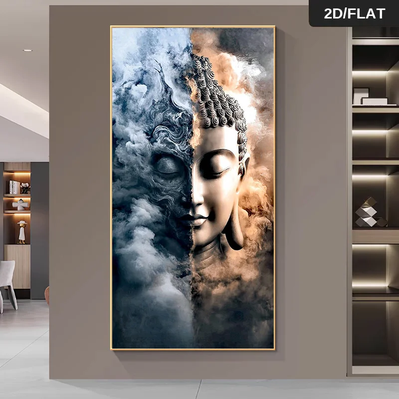 

2D Flat Abstract Zen Buddha Canvas Wall Art Painting Unframed Modern Smoke Spiritual Canvas Prints for Living Room Bedroom Decor