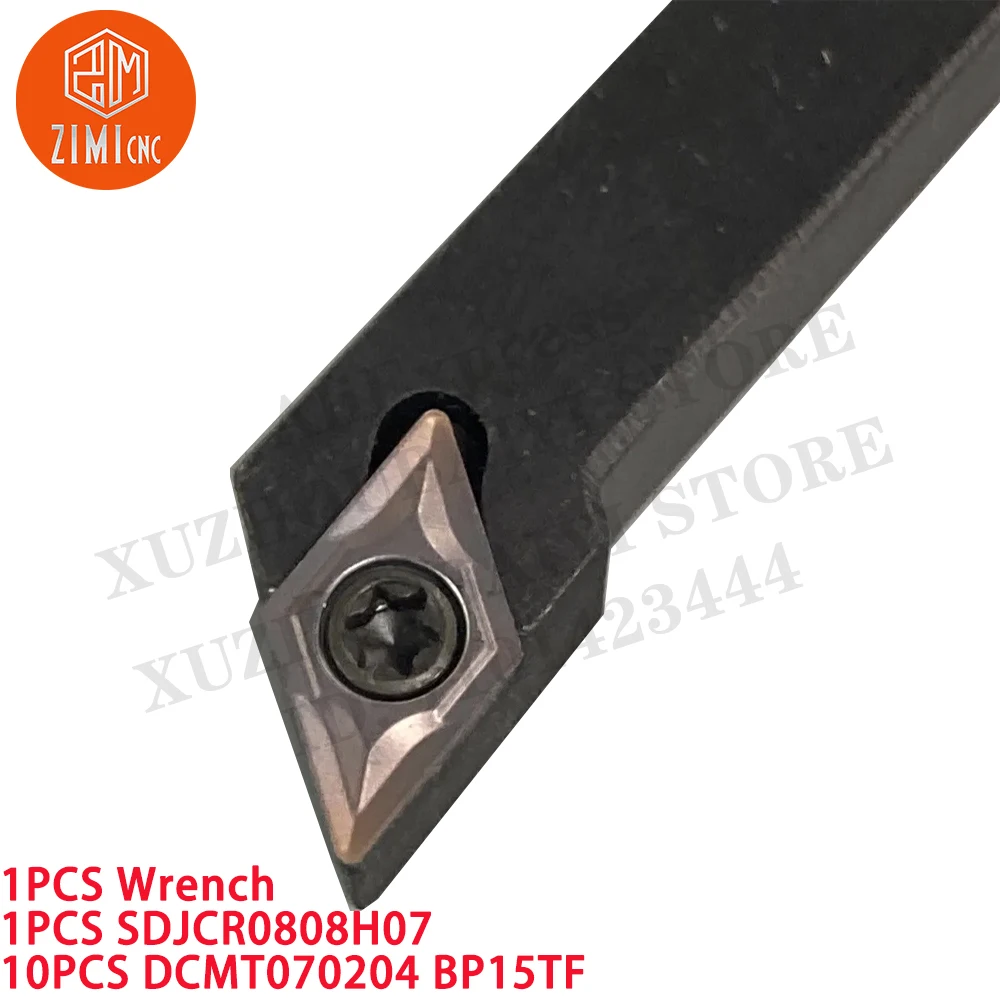 1 قطعة SDJCR0808H07  8X8mm حامل أداة تحول خارجي +  10 قطعة DCMT070204 BP1125  إدراجات كربيد  أداة CNC  مخرطة معدنية  أداة قطع