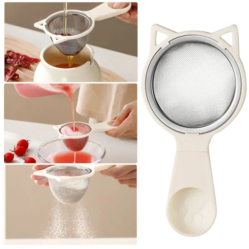 Cat Ear Shape Fine Mesh Strainer with Measuring Spoon Kitchen Sieve for Tea Coffee Juice Cooking  Multi-Functional Filter