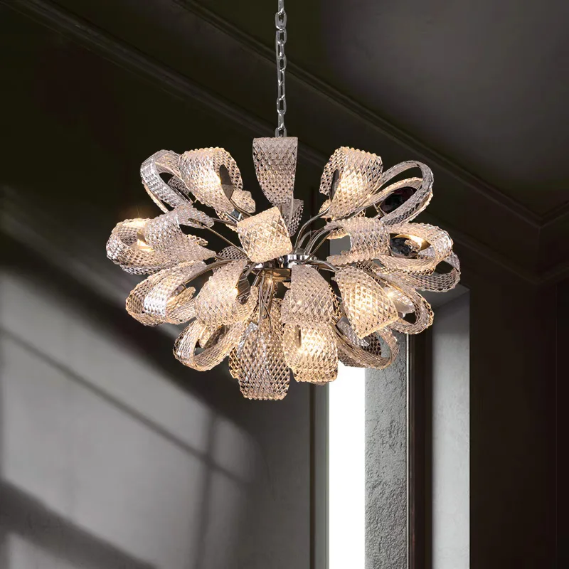 

2025 New light luxury stainless steel glass chandelier Suitable for living room ceiling lighting, LED indoor luminaire
