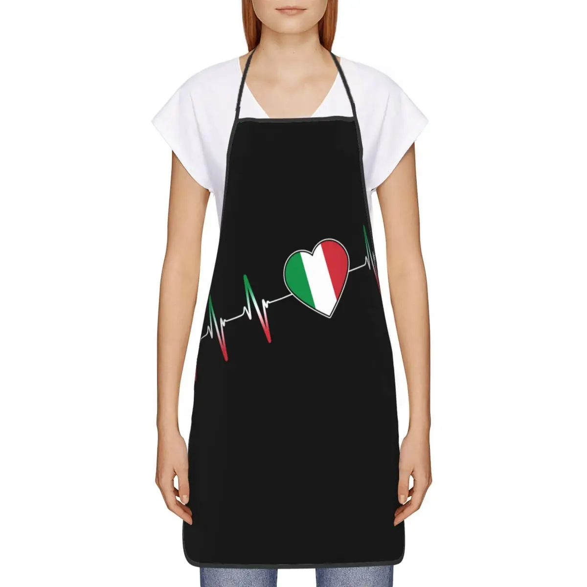 Custom Bib Italian Heartbeat Italy Flag Apron for Men Women Unisex Adult Chef Cooking Kitchen Tablier Cuisine Gardening