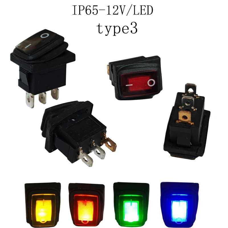 4Pcs 21x15mm 3Pin Mini Rocker Switch Panel Hole 19x13mm With Led 12V 220V illuminated IP65 Toggle Switch O - Power Seesaw Switch