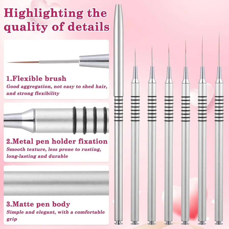 Ensemble de pinceaux pour revêtement d'ongles, 6 pièces, pour un dessin fin et une peinture, détails, idéal pour le vernis Gel et la conception des ongles en acrylique, comprend Str