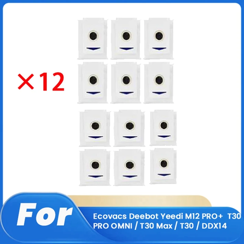 12 Pcs Dust Bags For Ecovacs Deebot Yeedi M12 PRO+ T30 PRO OMNI / T30 Max / T30 / DDX14 Sweeper Accessories