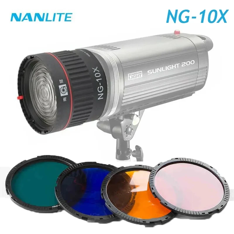 Nanlite Nanguang NG-10X Fresnel Lens 10-40° 5X Focusing Adapter Lens Kit for Bowens-fit LED Lights with 4 Color Filters