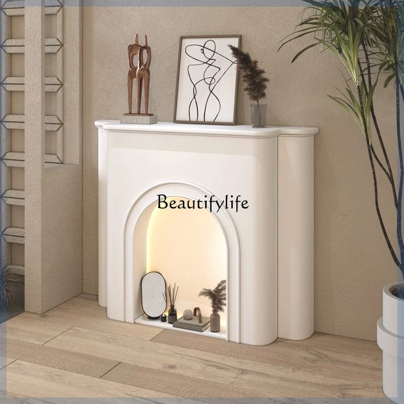 French cream wind luminous fireplace decorative cabinet photography living room entrance cabinet