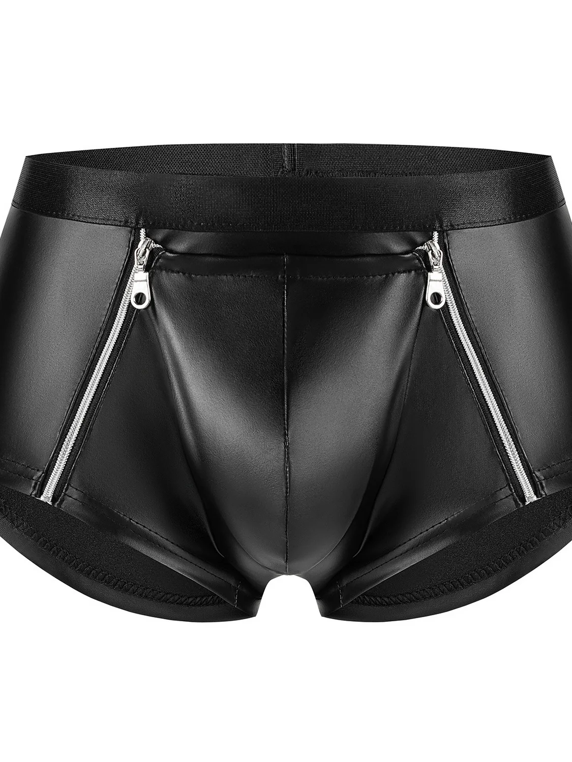 2024 New Sexy High Waisted Matte Patent Soft Leather Shorts Men's No Smell Accurate Size Zipper Slim Lift Buttocks Boxers LKQW