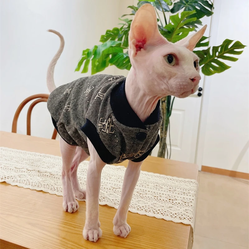 Soft Cardigan Jacket for Male Cat Winter Warm Coat for Hairless Cat Grey Baseball Uniforms for Devon Rex  Kittens Autumn Outwear