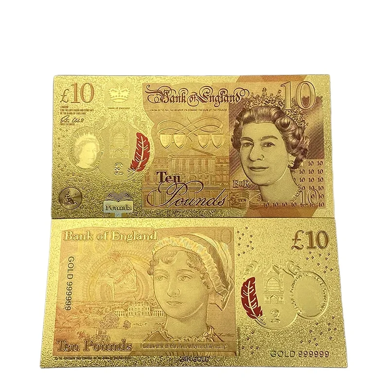 

10pcs/lot Nice Color UK Banknote 5 10 20 50 Pounds Banknote in 24k Gold Plated For Collection