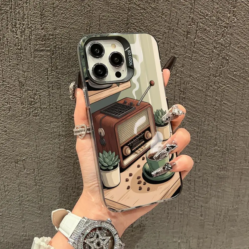 

Coffee radio green plants case for iPhone 16 15 14 13 12 11 Pro/ Max/Plus shock-proof rear cover anti-fingerprint
