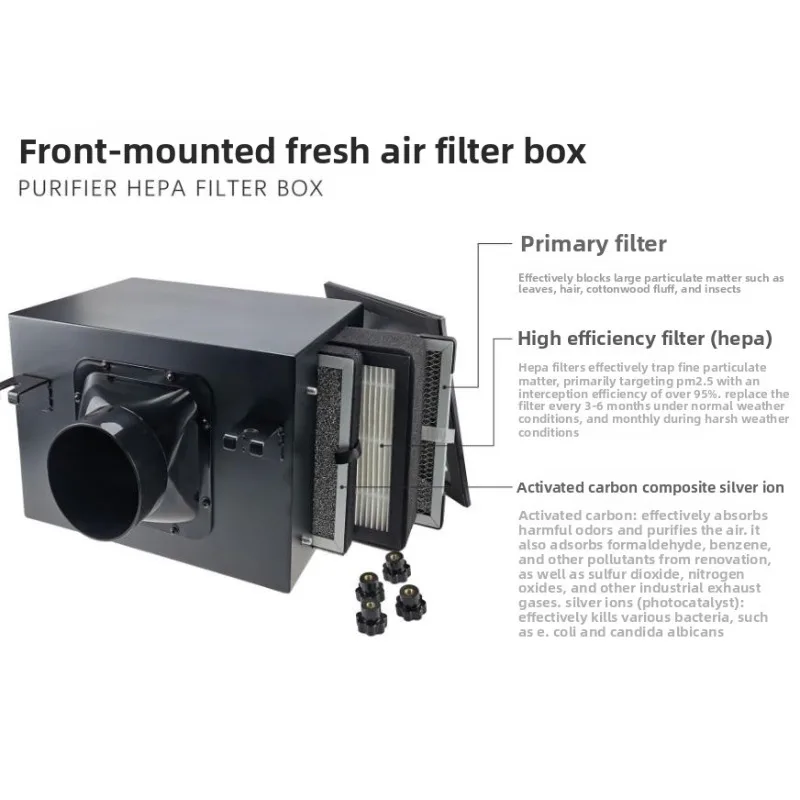 Fresh Air Intake Inline Filter Box With Pre-Filter Activated Carbon and HEPA Filter HVAC System Heating And Cooling Ventilation
