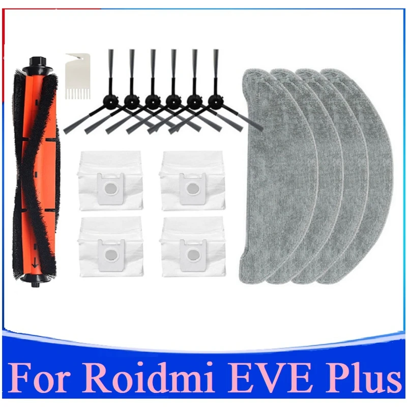16Pcs Replacement Kit For Roidmi Eve Plus Robot Vacuum Washable Main Side Brush Mop Cloth Dust Bag Cleaning Brush