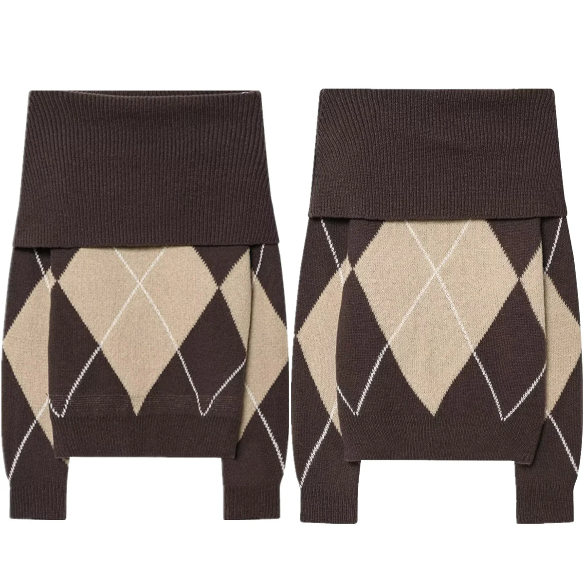 

Dave&Di осенне-зимний женский свитер в стиле ретро с геометрическим узором, жаккардовый французский элегантный минималистичный свитер на одно плечо, пуловер