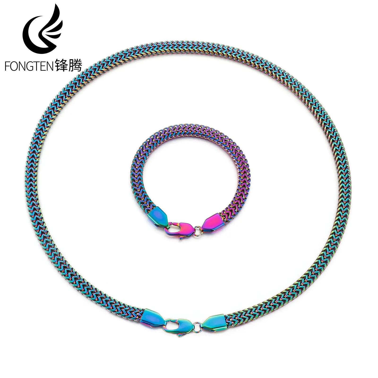 Fongten Playful Whimsical Men's Woven Stainless Steel Bracelet Artistic Vacation Vibrant Color Fashion Jewelry Set Party Gifts