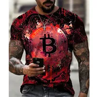 2024 New Retro Casual Men's T-shirt Bitcoin Pattern 3D Printing Men's Summer Fashion Round Neck Top Pullover Men's Sports T-shir