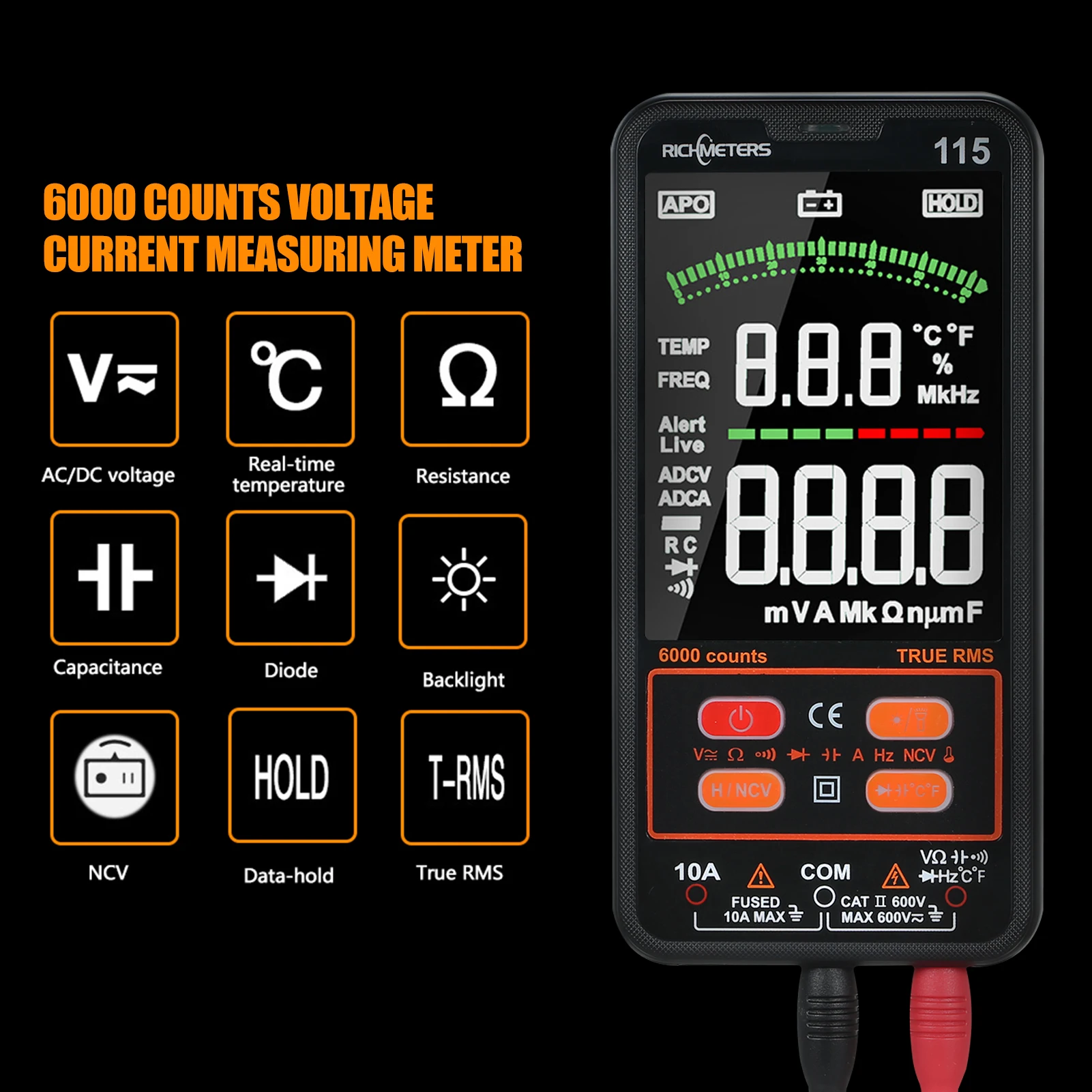 Digital Multimeter 6000 Counts Professional Tester AC/DC Current Voltage Auto-Ranging