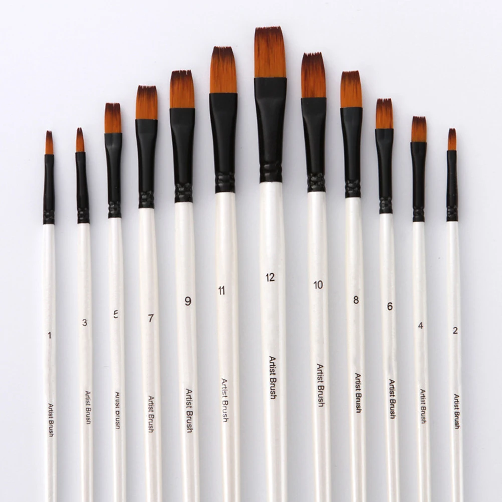 

12 Pcs Painting Brushes Oil Set Professional Large Flat Water Color Travel Adult Easy Clean Reusable Gift Kids Artists Art