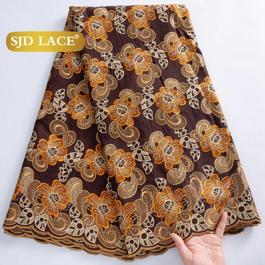 SJD LACE Swiss Luxury Lace High Quality Fabrics 2025 Latest African Cotton Lace with Stones for Sewing Evening Party Dress A3253