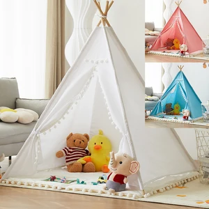 Tenda Anak Portabel Tipi Rumah Bermain Anak-anak Kanvas Katun Tenda Bermain India Wigwam Dekorasi Kamar Pesta Teepee Pantai Kecil Anak-anak Dekorasi Kamar Pesta 10 teepee penjualan terbaik untuk anak-anak - №