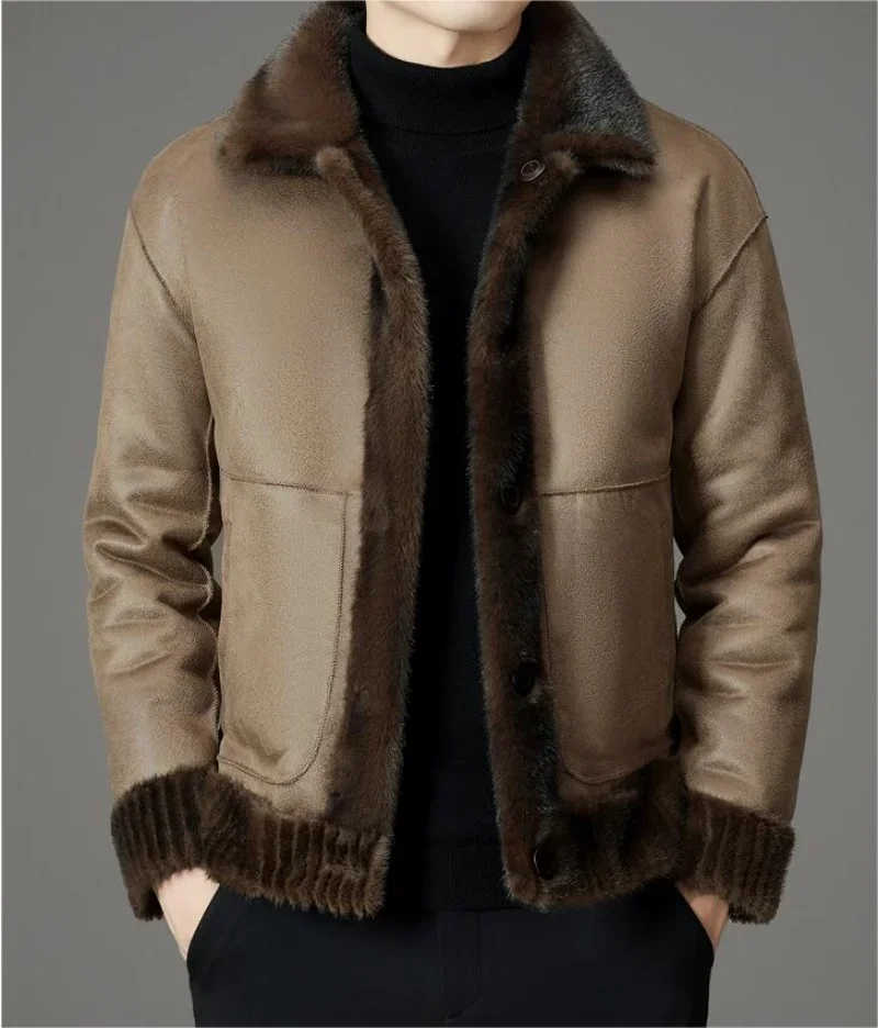 2024 Luxury Winter Warm Faux Fur Coat Men Hooded Thick Fur Coat Jacket Branded Single Breasted Designer Men's Clothing Slim