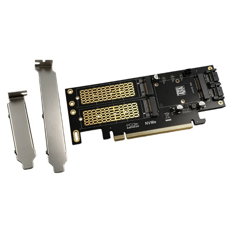 3in1 PCI-E X16 to M.2 NVMe M Key + NGFF B+M Key + mSATA SSD Adapter Card PCI Express Multi Disk Expansion Riser Card For Desktop