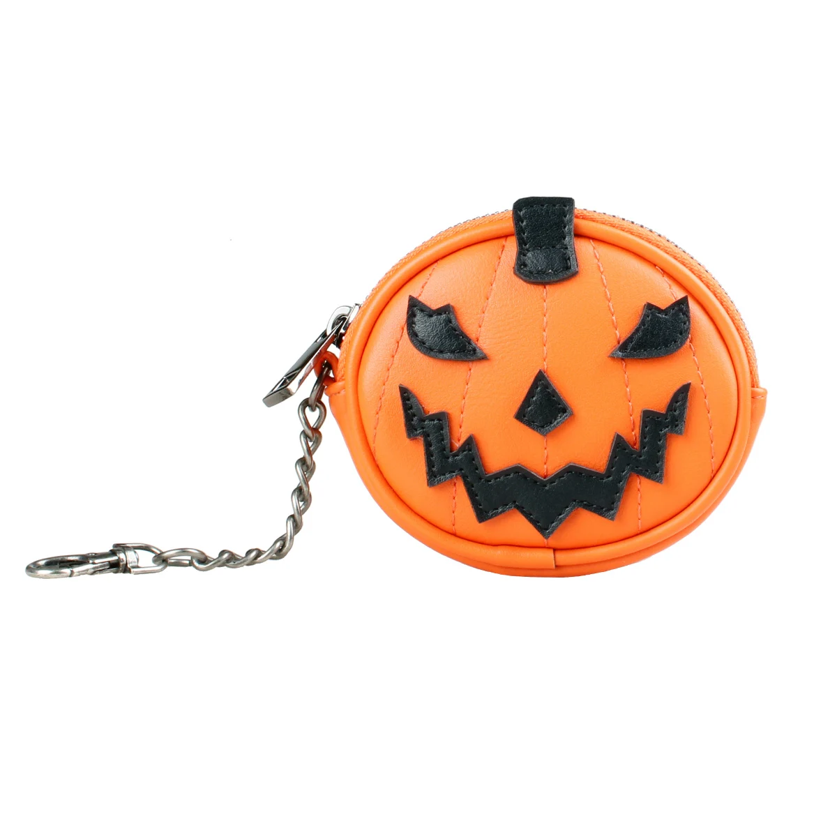 Halloween Pumpkin Mini Wallet Zipper Niche Coin Purse Classic PU Leather Earphone Bag With Chain Hook Strap