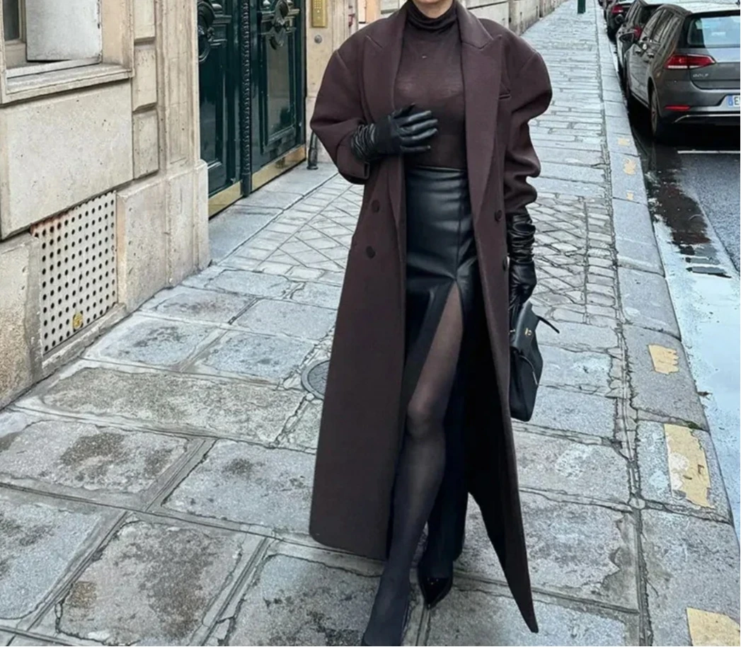 

2025 Autumn New Popular Women's Clothing Double Row Padded Shoulder Lapel Coat