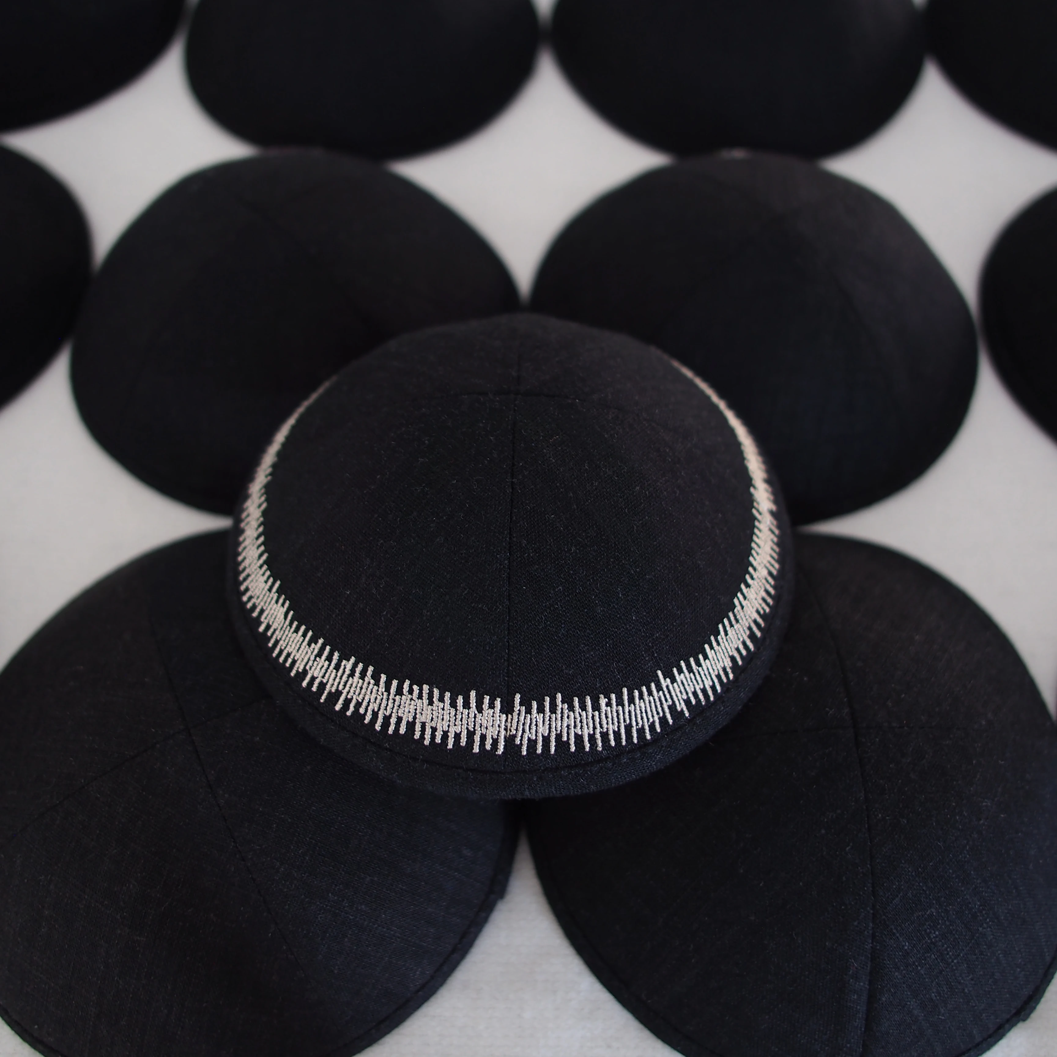Black custom 4-sided embroidered linen kippah Jewish Ahava wedding or barbat mitzvah custom kippah Jewish gift Yarmulke