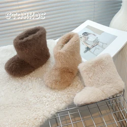 Luxury Thick Fur Boots Kid Girl Fluffy Warm Plush Booties Child 2025 Winter New Round Toe Slip-on Outdoor Cotton Shoe Size 21-35