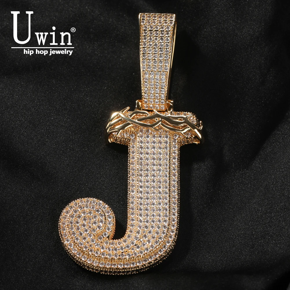 Uwin Name Necklace Custom Initials Letter Pendant Large Single Bold Letters Micro Paved Chain Jewelry