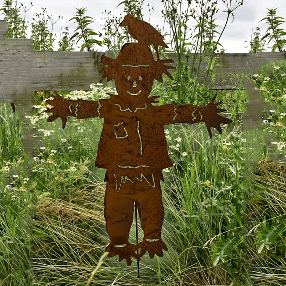 A56P-Scarecrows Garden Stake, Metal Yard Sign Fall Halloween Thanksgiving Outdoor Decoration Scarecrows Sculpture For Patio